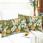 Decorative Throw Pillow Covers Set of 2 Green Pillow Covers 12x20 inch Soft Short Plush Square Freesia Floral Throw Pillows,Farmhouse Outdoor Pillow Covers for Couch Sofa Bed Living Room