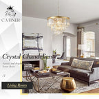 Modern Crystal Chandeliers,Gold 20” Round Chandeliers for Dining Room 3 Tiers 7 Lights Luxury K9 Crystal Ceiling Pendant Light Fixture for Foyer Bedroom Closet