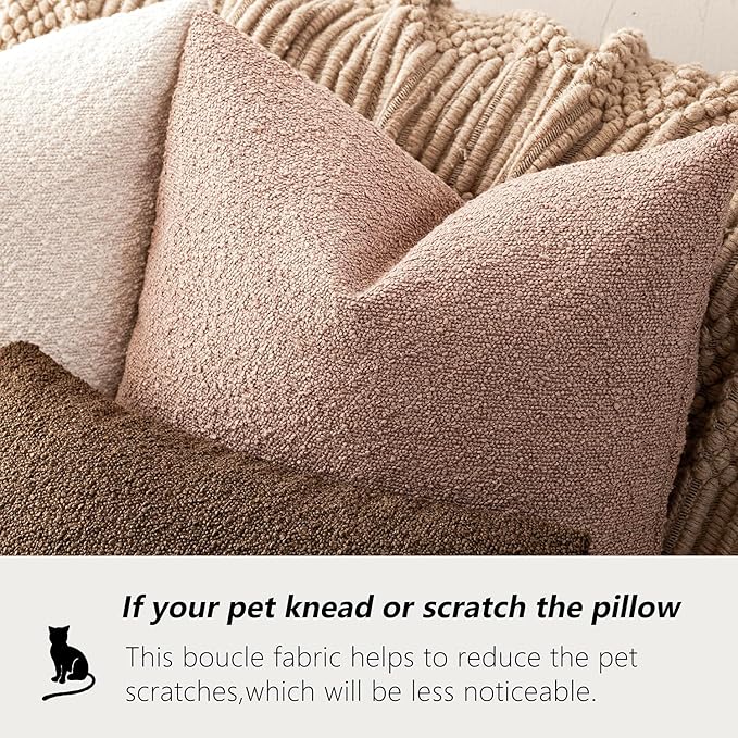 Foindtower Set of 2, Decorative Textured Boucle Throw Pillow Covers Accent Solid Pillow Cases Neutral Soft Couch Cushion Case for Chair Sofa Bedroom Living Room Home Decor 24 x 24 Inch Light Pink