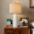 PORTRES 24" Modern Ceramic 3-Way Dimmable Touch Table Lamp Set of 2 for Bedroom White Farmhouse Bedside Lamps with USB A+C Charging Ports for Living Room Nightstand Lamp End Table Lamps