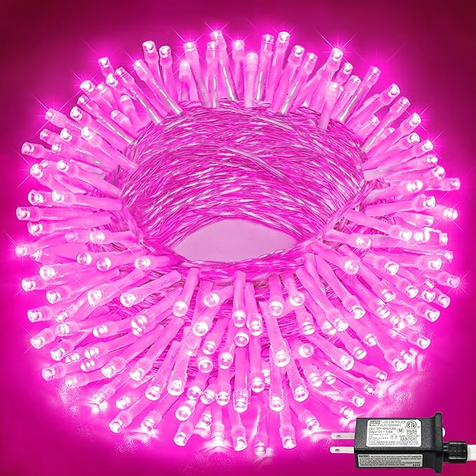 165FT 500 LED Christmas Lights, Plug in Christmas String Lights with Waterproof, 8 Modes Twinkle Fairy Lights for Xmas Garden Tree Holiday Decorations, Pink