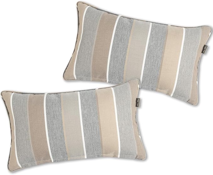 Outdoor Lumbar Pillows Water Resistant 12x20 inch,Decorative Throw Pillow Set of 2 with Insert,Hidden Zipper Headrests for Patio Furniture Sofa Couch Chair(Gray Stripe)