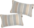 Outdoor Lumbar Pillows Water Resistant 12x20 inch,Decorative Throw Pillow Set of 2 with Insert,Hidden Zipper Headrests for Patio Furniture Sofa Couch Chair(Gray Stripe)