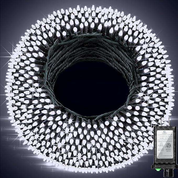 750 LED 240FT Christmas String Lights Outdoor, 12 Pro Modes and Timer Memory & Brightness, Plug in Waterproof Dark Green Wire Twinkle Light for for Xmas Yard Tree Wedding Party Decor (Cool White)