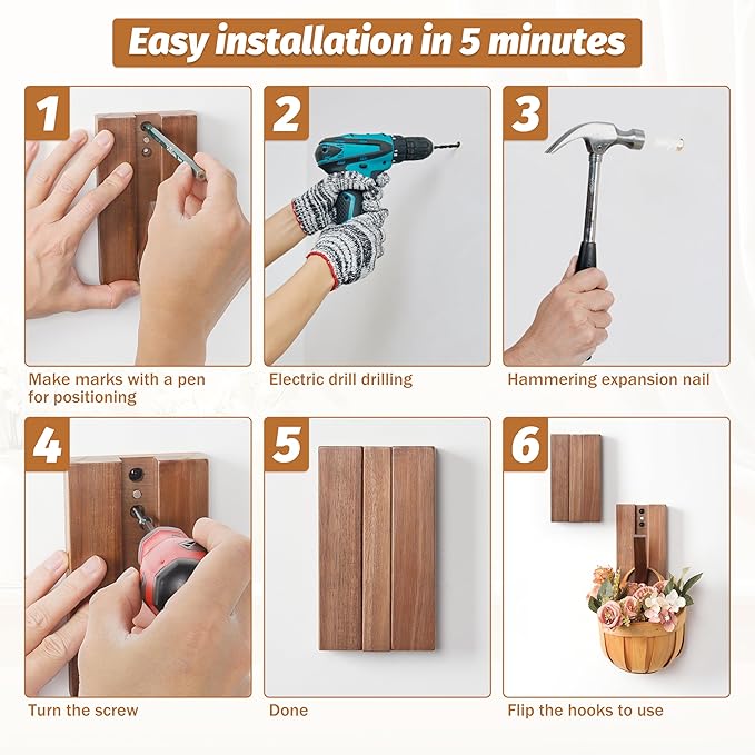Foldable Wall Hooks 2Pack: Rustic Wooden Coat Hooks Mounted for Heavy Duty Hanging Hats Bags Beach Towels, Space Saving Minimalist Design for Aesthetic Homeowner
