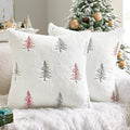 MIULEE Christmas Decorative Pillow Covers Set of 2 Faux Fur Throw Pillows with Embroidered Christmas Tree 18x18 Inch White Red Winter Couch Covers for Festival Sofa Bedroom Living Room Home Decor