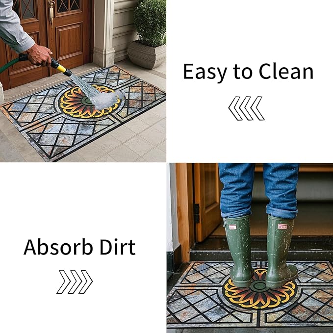 Door Mat Welcome Mat, Heavy Duty Door Mat 17.7 x 29.5 Inch Front Rug Doormat for Outdoor Entrance Home Non-Slip Rubber Rug for Front Door, Outside, Entryway, Patio (Flower)