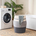 YOUDENOVA 105L Extra Large Woven Laundry Hamper Basket with Heavy Duty Cotton Rope Handles for Clothes and Toys in Bedroom, Nursery Room, Bathroom, Collapsible, Dark Grey