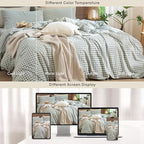 MooMee Gingham Duvet Cover Set 100% Washed Cotton Linen Like Textured Breathable Durable Soft Comfy Modern Checkered Design (Sage Green Gingham, Super Queen 90"x98")
