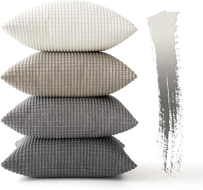 MIULEE Timeless Neutral Pillow Covers 18x18 Inch Set of 4 Mid Century Modern Grey Throw Pillows Rustic Corduroy Couch Pillowcases Nordic Home Decor for Sofa Living Room Bed