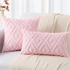 decorUhome Couch Throw Pillow Covers 16x16 Set of 2, Decorative Soft Plush Faux Wool Neutral Accent Pillow Covers for Bed Sofa Living Room, Light Pink