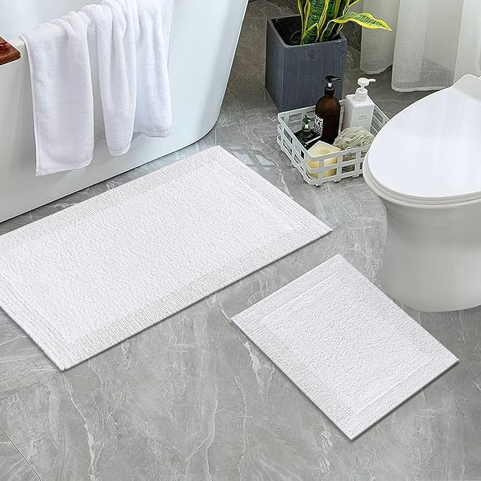 Bedding Craft Cotton Bath Mat Rug, Reversible Water Absorbent Cloth Bathmat, Machine Washable 21x34