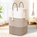 Woven Laundry Basket for Clothes,65 L Large Rectangle Laundry Hampers with Beads Tassel, Nursery Storage Basket for Toys, Tall Dirty Clothes Hamper for Bedroom Aesthetic, Laundry Room Organization