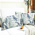 Decorative Throw Pillow Covers Set of 2 Blue Green Large Leaves Pillow Covers 12x20 inch Soft Short Plush Square Floral Throw Pillows,Farmhouse Outdoor Pillow Covers for Couch Living Room