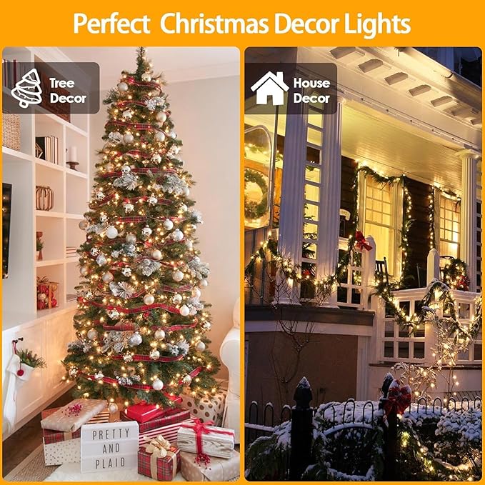 2 Pack 90FT Solar Christmas Lights, Super Bright 160 LED Solar Lights String with 8 Lighting Modes, Outdoor Waterproof Green Wire Solar Twinkle Light for Xmas Garden Decorations (Warm White)