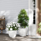 DTY Signature Mount Belford Lightweight and Durable Modern Fiberstone Egg Shaped Planter for Indoor/Outdoor Drainage Hole & Rubber Plug Weather Resistant 12" H x 15" Dia, 12.8" Opening - Medium, White