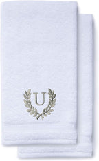 Decorative and Monogrammed Hand Towels for Bathroom Kitchen Makeup | Personalized Gift for Wedding-Bridal | Roman Font Custom Luxury Turkish Towel | Spa Collection, Oversized, 16 X 30 Inch, Set of 2