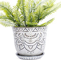 VanEnjoy 5.9 inch Round Bohemian Style Ceramic Planter, Geometry Engrave Off White Brown Succulent Planter Flower Pot, Indoor Outdoor Decorative Planter