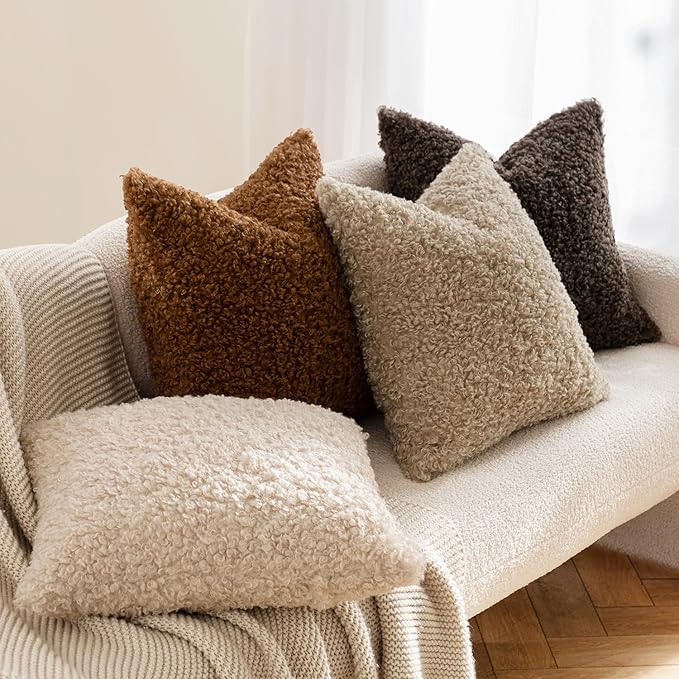 MIULEE Pack of 2 Throw Pillow Covers 24x24 Inch Neutral Oatmeal Faux Fur Decorative Sherpa Pillow Covers Fuzzy Accent Soft Sheepskin Fleece Cushion Cases for Boho Home Decor Couch Living Room Bed