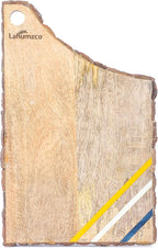 Mango Wood With Tree Bark Multi Cutting Board, Chopping Board, Cheese Board, Bread, and Charcuterie - Decorative Wooden Serving Board for Kitchen and Dining 14x9 Inches