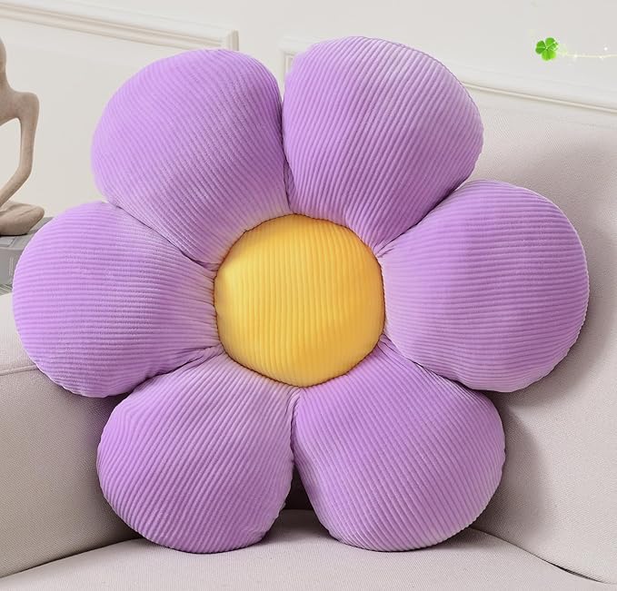 Flower Shaped Throw Pillow - Plush Purple Flower Petal Pillow, 15.75" Seating Cushion for Home Decor