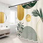 Boho Mid Century Leaf Shower Curtain Set,Arch Sun Design,Minimalistic Leaves Pattern,Waterproof and Luxurious Fabric-12 Hooks(Sage Green-72" x 84")
