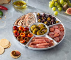 Plasticpro 6 Sectional Round Plastic Serving Tray/Platters White & Silver Pack of 8