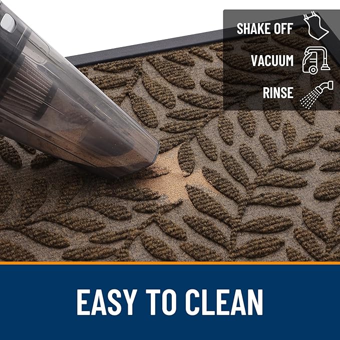OLANLY Door Mat Indoor Outdoor Entrance, 29.5x17, Waterproof All-Weather All-Season Doormat, Sturdy Natural Rubber, Stain and Fade Resistant, Low Profile, Easy Clean Patio Entryway Mat, Brown