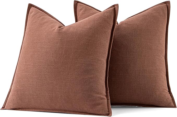 MIULEE Fall Decorative Linen Euro Sham Pillow Covers 24x24 Rust Red Boho Farmhouse Neutral Couch Throw Pillows for Bed Pack of 2 Accent Modern Pillowcase Sofa Livingroom Home Decor