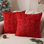 Christmas Pillow Covers 16x16 inch Set of 2 Soft Plush Faux Fur Christmas Decor Red Xmax Tree Yellow Colored Lights Decoration Throw Pillow Case for Winter Holiday Sofa Living Room PT003B16