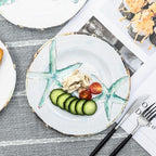 Melamine Salad Plates Set of 4, Salad/Dessert Plate for Outdoor/Indoor Use, Shatterproof, BPA Free, Dishwasher Safe Small Dinner Plates, Marine Life