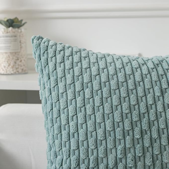 Kevin Textile Throw Pillow Covers Soft Corduroy Decorative Set of 2 Boho Striped Pillow Covers Pillowcases Farmhouse Home Decor for Couch Bed Sofa Living Room 12x20 Inch Dusty Green