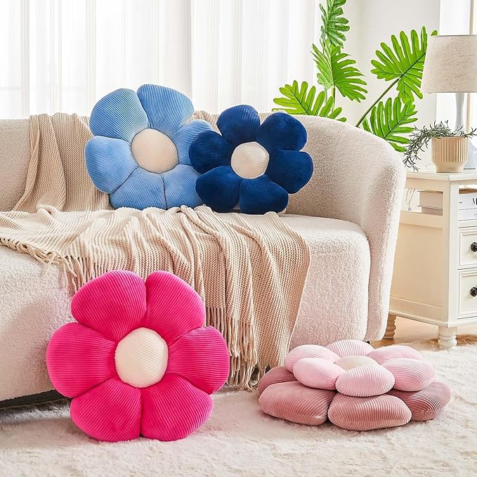 Dusty Pink Flower Pillow, 14.9" Cute Flower Shaped Floor Pillow, Aesthetic Floral Plush Daisy Decorative Throw Pillows for Bed Sofa Couch
