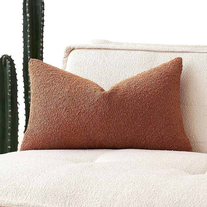 MIULEE Fall 12x20 Inch Textured Boucle Throw Pillow Cover Rust Accent Solid Lumbar Pillow Case Decorative Soft Pack of 1 Couch Cushion Chair Sofa Bedroom Livingroom Home Decor