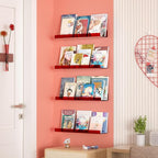upsimples Acrylic Shelves for Wall Decor, 15" Display Shelf Perfume Organizer for Bathroom, Bedroom, Living Room, Floating Bookshelves for Kids, Clear Red, 4 Pack