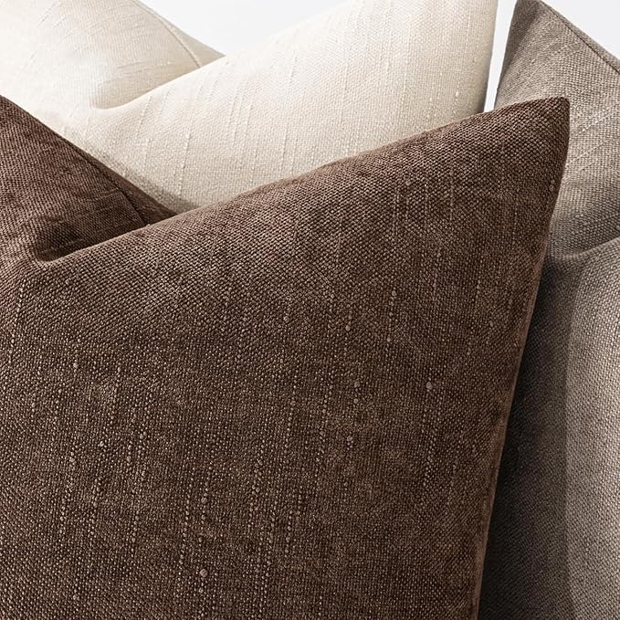 MIULEE Pack of 2 Decorative Throw Pillow Covers Soft Chenille Lumbar Accent Throw Pillows Solid Textured Cushion Covers for Couch Sofa Bedroom Living Room 20x12 Inch, Chocolate