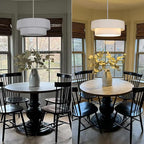 LamQee 3-Light Modern Drum Chandelier, 2-Tier Semi-Flush Mount Pendant Light Fixtures with Fabric Lampshades, 20” Hang Ceiling Lamp for Bedroom Dining Room Hotel