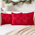 OTOSTAR Set of 2 Xmas Soft Plush Short Wool Velvet Decorative Throw Pillow Covers Rectangular Luxury Style Cushion Case Pillow Shell for Sofa Bedroom Tree and Snowflake Red, 12x20 Inch