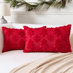 OTOSTAR Set of 2 Xmas Soft Plush Short Wool Velvet Decorative Throw Pillow Covers Rectangular Luxury Style Cushion Case Pillow Shell for Sofa Bedroom Tree and Snowflake Red, 12x20 Inch