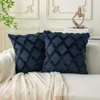 Set of 2 Soft Moroccan Throw Pillow Covers 18x18 Inch Plush Boho Decorative Pillow Cover Accent Cushion Case for Couch Sofa Bed, Navy Blue