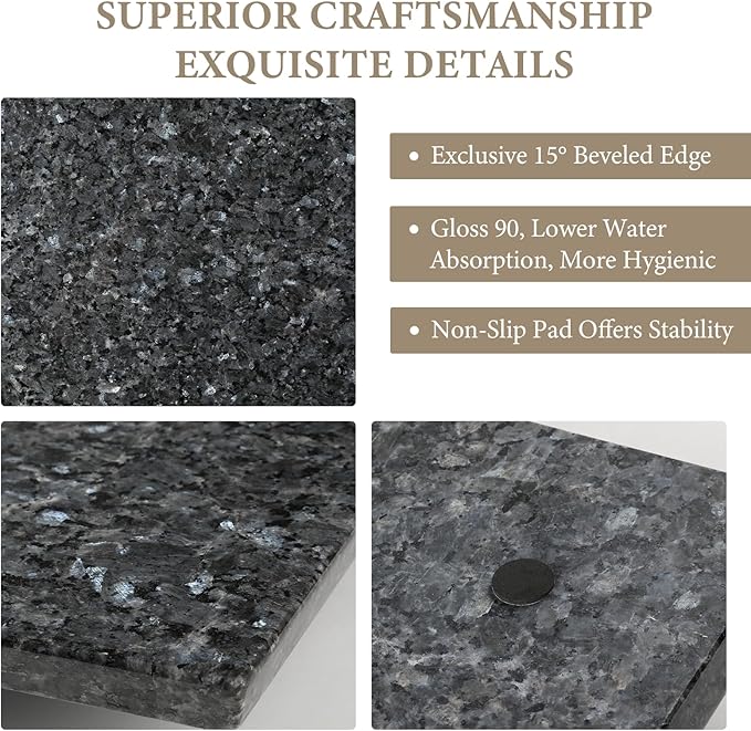 Koville Norwegian Natural Granite Cutting Board for Kitchen, 16x20inch Extra Large Hand Crafted Stone Slab for Cheese, Charcuterie, Pastry Board - Gift for Wedding, House Warming