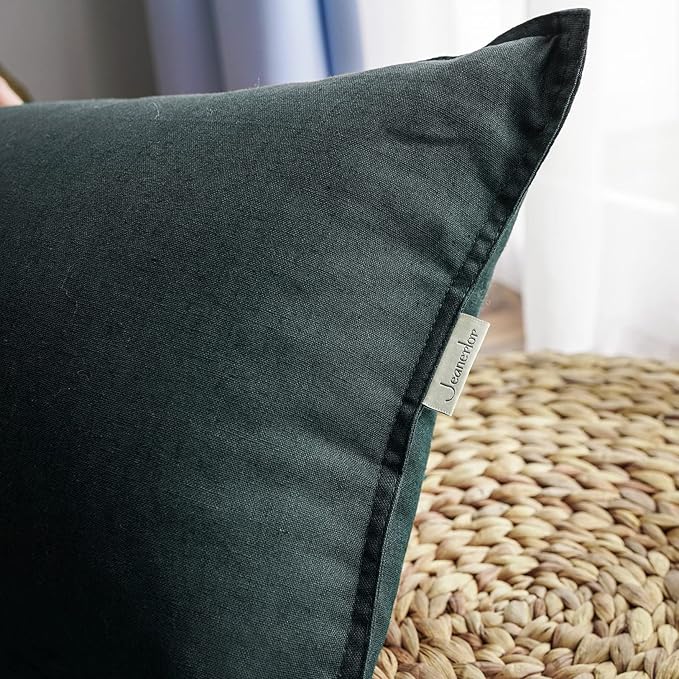 Jeanerlor Set of 2 20"x20" Pillowcase Cousion Cover Decor Cotton Linen with Unique Design to Embellish Balcony/Reception,(50 x 50cm), Dark Green