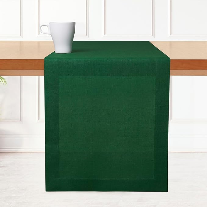 D'Moksha Homes Linen Forest Green Table Runner 120 Inches Long - 100% Pure Linen Dining Table Runner 14 x 120 Inch for Fall, Autumn and Halloween - Machine Washable