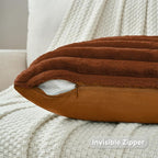 FUTEI Rust Striped Decorative Throw Pillow Covers 12x20 Inch Set of 2,Rectangle Winter Decorations Couch Lumbar Pillowcase,Soft Cozy Faux Rabbit Fur & Velvet Back,Modern Home Decor for Bed