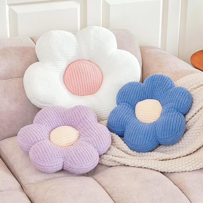 Flower Pillow, Cute Daisy Decorative Pillow for Bed, Soft Home Decor Floor Seating Cushion (Lavender, 14.9 Inches)