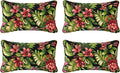 Outdoor Decorative Pillows Pack of 4, 20" x 12" Outdoor Pillow Set for Couch Bed Throw Patio Sofa, Red Flower Green Leaf