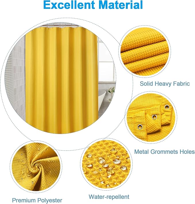 AmazerBath Waffle Shower Curtain, Mustard Yellow Fabric Shower Curtain with Waffle Weave Heavy Duty Hotel Quality, 72 x 72 Inches