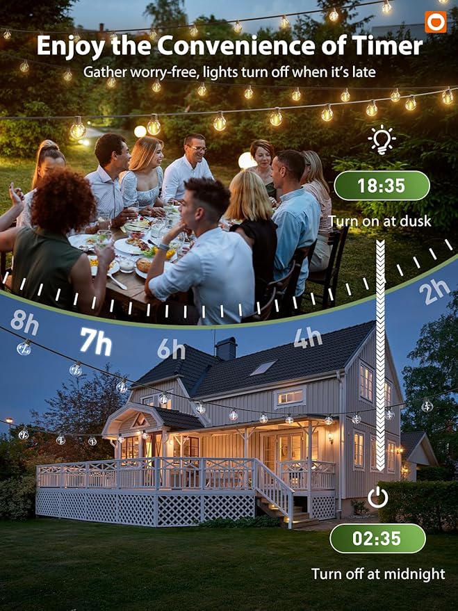 addlon 100FT Solar String Lights Outdoor with Remote, 54 LED Shatterproof Bulbs, Dimmable & Timable, 3 Light Modes, G40 Waterproof Solar String Lights for Outside Backyard Party Decor