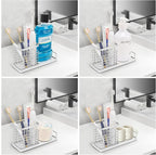 HarJue Toothbrush Holder, Luxurious Metal Toothbrush Toothpaste Holder with Marble Base for Bathroom, Multi-Slots Openwork Design, Bathroom Accessory for Storage and Organizer (Large, Chrome)