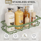OMAIRA 3-Pack Shower Caddy with Soap Holder, Adhesive Rustproof No-drill Strudy Loading Inside Shower Organizer Shelves Rack Storage Bathroom Organization for Smooth Wall Glass Tile, Green (X-Large)